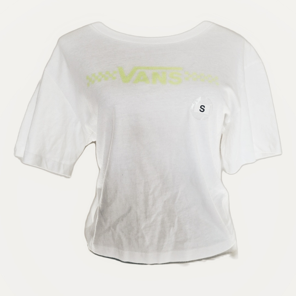 VANS White Neon Funnier Times  Logo Crew Short Sleeve T Tee Shirt  SMALL…